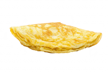 A perfectly cooked. golden-yellow omelette resting on a clean. white surface. its fluffy texture and inviting appearance. ideal for culinary presentations or food-related content