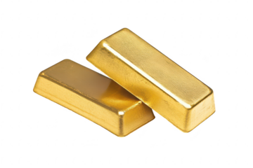 Two shiny gold bars placed closely together on a clean white background. symbolizing wealth and investment opportunities. ideal for financial and economic themes in stock photography