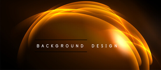 Abstract orange waves, glowing lines. Dark background creates dramatic visual effect. Text reads background design. Simple, modern aesthetic.