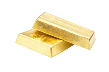Two gleaming gold bars stacked on a pristine white background. symbolizing wealth and luxury. ideal for financial themes. investment concepts. and economic discussions