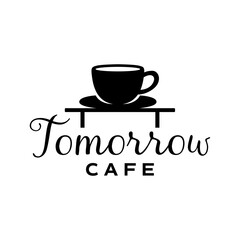 Minimal coffee cup on a small table forming a stylish cafe-themed logo, perfect for coffee shops, bakeries, restaurants, and beverage branding. Editable Vector File
