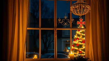Christmas Background Photo with Festive Holiday Decorations and Warm Lights