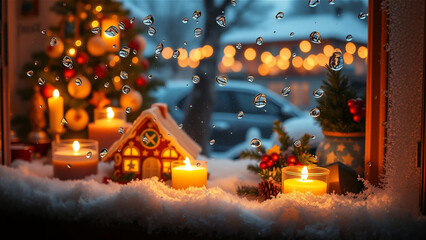 Christmas Season Holiday Photo with Festive Winter Decorations