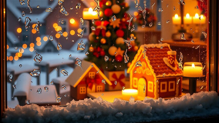 Christmas Season Holiday Photo with Festive Winter Decorations