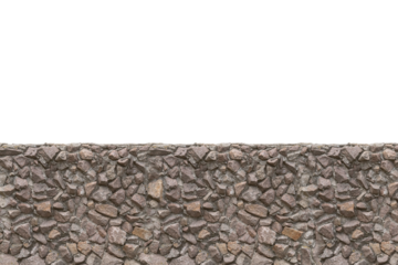 Rubble stone fence section with tight mortar joints is isolated.