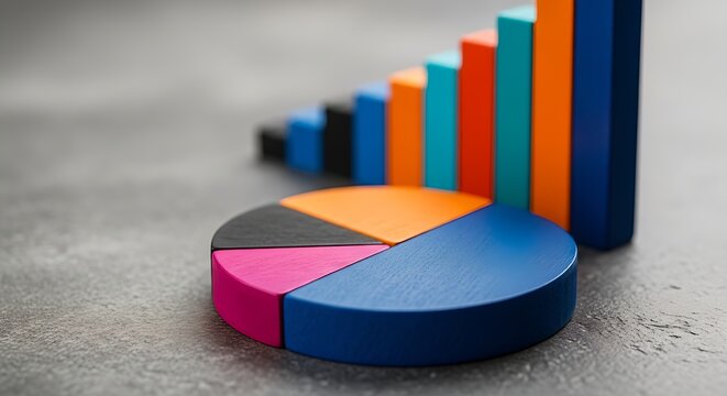 Colorful pie chart and bar graph representing business data and statistics - Powered by Adobe