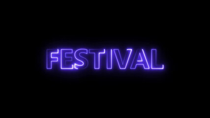 Glowing Neon Purple Festival Text Title Animation on Black Background Dynamic Celebration Word Art