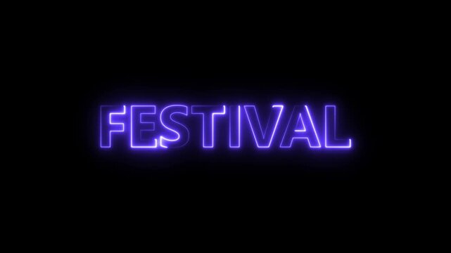 Glowing Neon Purple Festival Text Title Animation on Black Background Dynamic Celebration Word Art