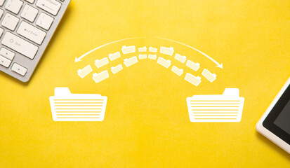 Copy files, data exchange. Files transfer. Fast file transfer management