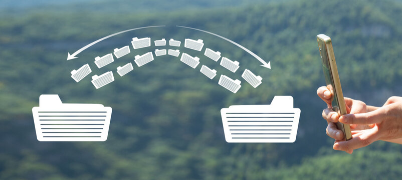 Copy files, data exchange. Files transfer. Fast file transfer management