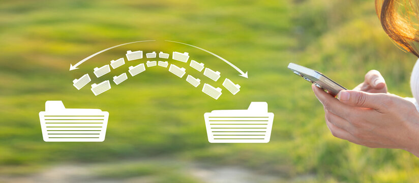 Copy files, data exchange. Files transfer. Fast file transfer management - Powered by Adobe