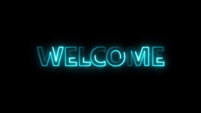 Glowing Cyan Neon W E L C O M E Text Animation Black Background Dynamic Energy Effect welcome