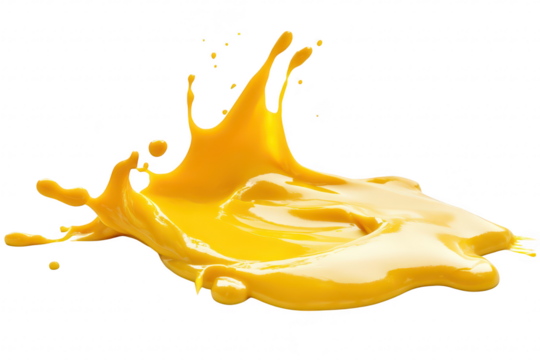 A splash of yellow paint dynamically erupts from a surface. the fluid motion and texture. ideal for creative projects and artistic expressions