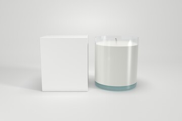 Elegant candle with blank label and box ready for your branding presentation in a modern minimalist style