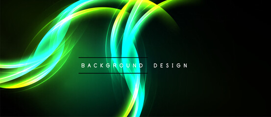 Abstract luminous waves, vibrant green hues, dark background. Modern design element, dynamic flow, smooth gradients.
