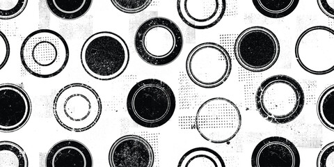 Stamp in grungy abstract forms . Post stamps seamless pattern texture. Grange shapes .Grunge textured . Vector shapes with circles .Screen print endless pattern texture