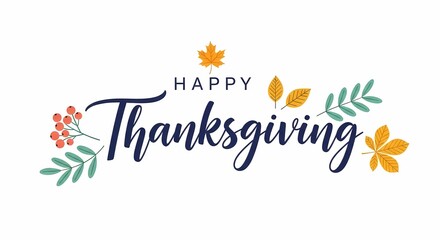 Happy thanksgiving greeting card with colorful leaves isolated on white background