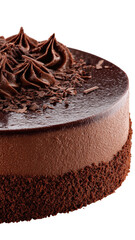 Elegant chocolate cake with rich frosting on a textured base