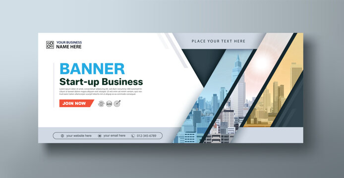 Corporate web banner mockup, a social media template for branding and a cover header background