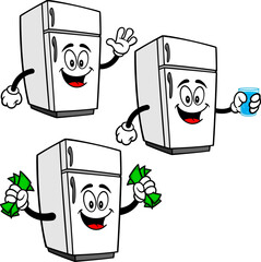 Refrigerator Mascot Set 05, Hand Drawn illustrations of Refrigerator Mascots in various poses.