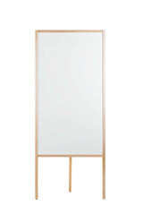 Rectangular blank white board with light wood frame on dark