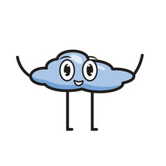 Happy Cartoon Cloud Character with Legs and Arms. Cute Mascot for Kids Weather Design Vector. Smiling Sky Element Clip Art Illustration.