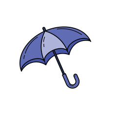 Doodle Blue Umbrella Vector Illustration Isolated on White. Hand Drawn Sketch Style Rain Protection Clipart. Simple Weather Gear Icon.