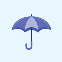 Minimalist Blue Umbrella Icon Isolated on Light Background. Flat Design Rain Protection Vector Element. Simple Weather Gear Clipart Illustration.