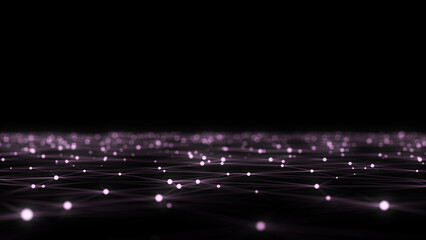 Obraz premium Technology perspective grid in infinity. Abstract digital wireframe floor with lines. Dark wave in digital background. Flooring illustration. Analysis a network connection. 3D rendering.