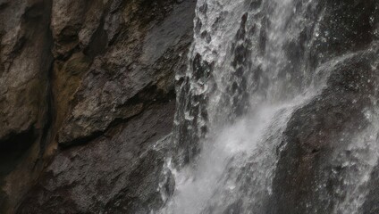 Cascading waterfall flowing over rugged rock face, natures beauty.