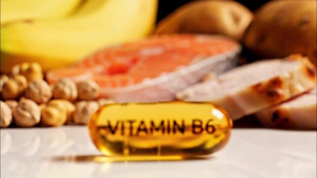 Vitamin B6 Softgel Capsule with Salmon, Banana, and Chickpea Sources