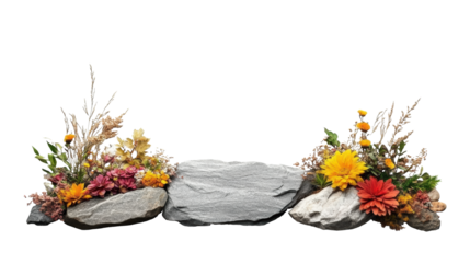 Floral-adorned headstone on a transparent background