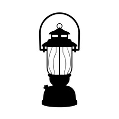Silhouette of a vintage oil lamp, a classic symbol of illumination and travel