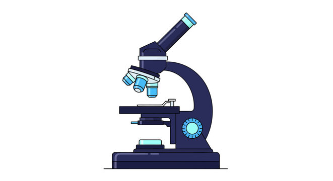 Dark blue illustration of a compound light microscope with light blue accents No Background