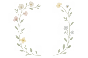 Delicate floral wreath border with small pastel flowers and green leaves framing a blank center, ideal for invitations