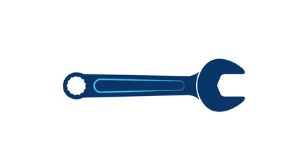 Stylized dark blue wrench with motion blur moving right on white background