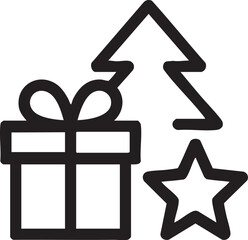 Christmas gift tree and star icon present