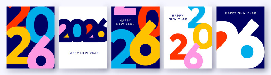 2026 poster set, colorful New Year card, 2026 number logo