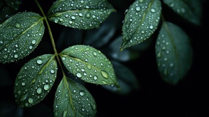 Fototapeta premium Dewy green leaves