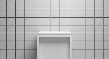 White podium on a wall background with ceramic tiles. A place to present your product.