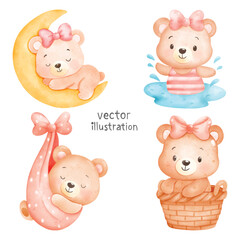 Cute Baby Bear Illustration Set