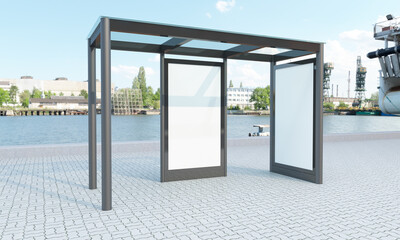 Promote your brand with stylish bus shelter advertising displays near the waterfront for maximum...