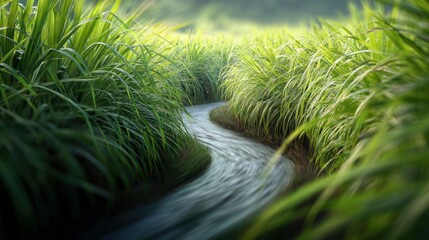 Obraz premium Stream through lush grass