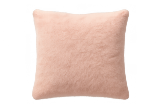 Soft pink faux fur cushion providing comfort and warmth, ideal for modern home interior styling and cozy living, transparent background