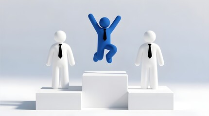 Celebrating Team Success on Podium Illustration - Achievement, winner, competition, 3D, businessmen,  champion, challenge, leadership