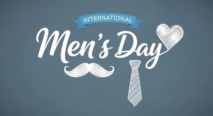 International mens day greeting card with mustache, tie and heart shape