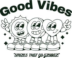 Good Vibes Cartoon Character T-Shirt Design