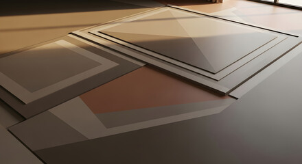 Obraz premium Modern geometrical pattern floor design with muted earth tones and subtle lighting