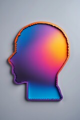 Abstract graphic featuring a head shape (sans visage) where the internal space is filled with a Vibrant Gradient  transitioning from deep purple/blue (calm) to bright orange/yellow (anxiety). The edge