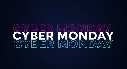 Cyber monday promotion with colorful text on dark background for online sales